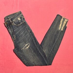 American Eagle Outfitters Women's Dark Blue Distressed Skinny Jeans